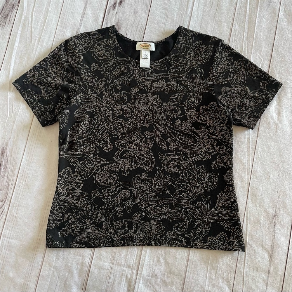 Talbots Black Short-Sleeve Paisley Print Top